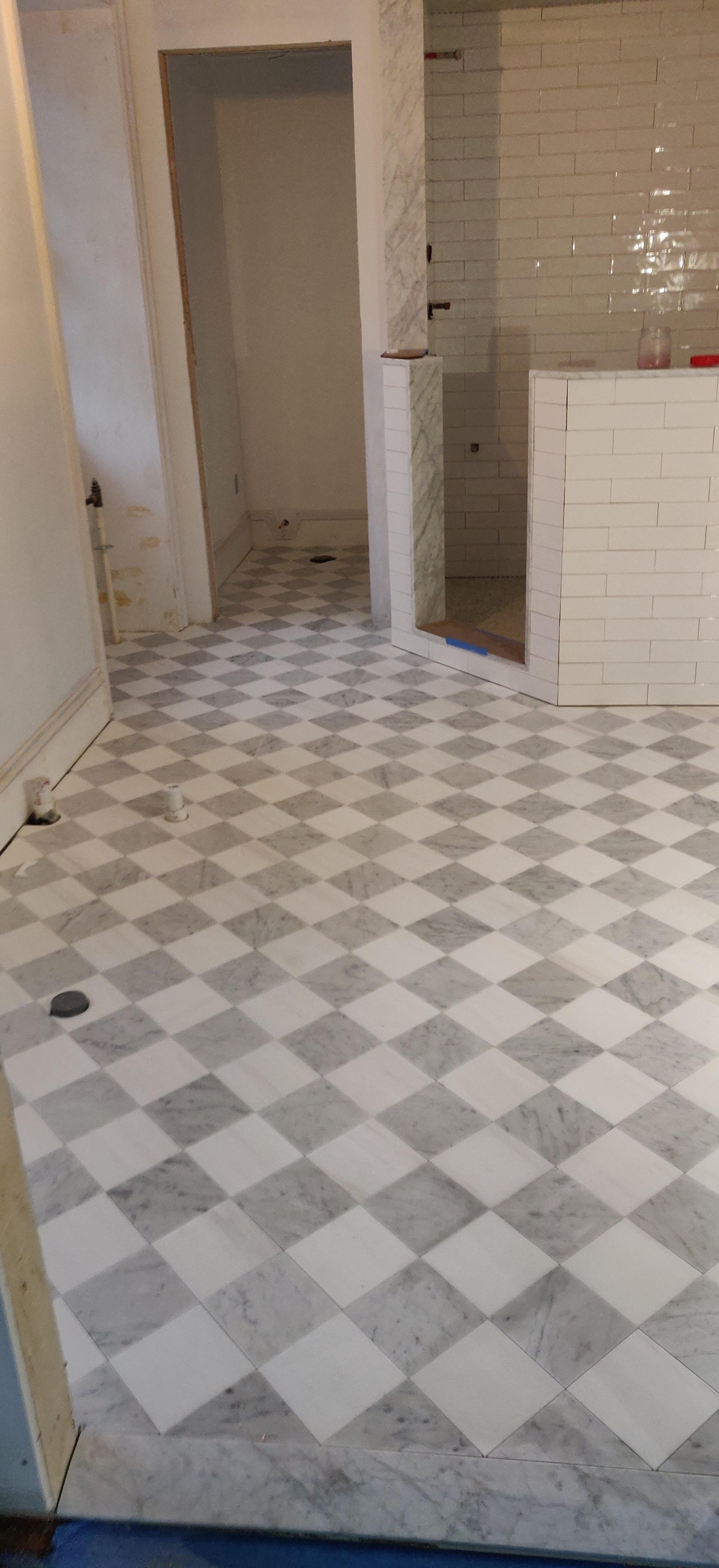 Diagonal Marble Checkerboard Bathroom