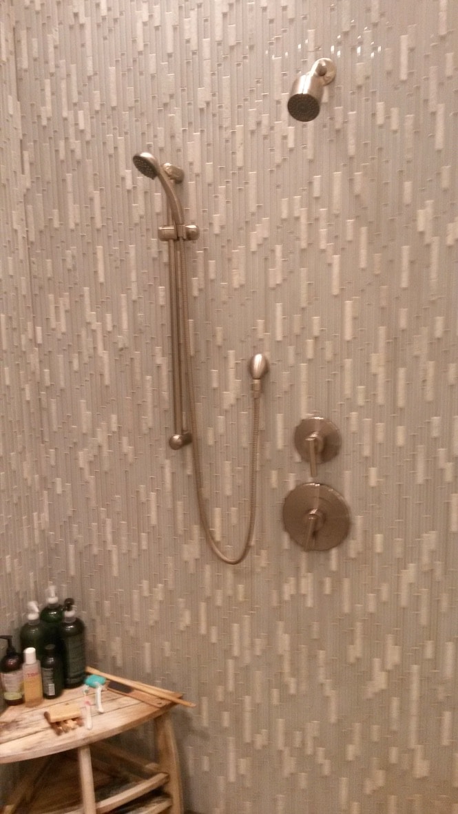 Cascading Glass Tile Shower